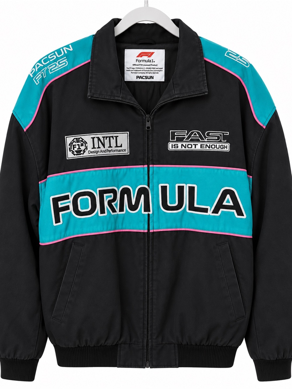 Pacsun Formula 1 Racing Jacket Black Teal Pink F1 Full Zip